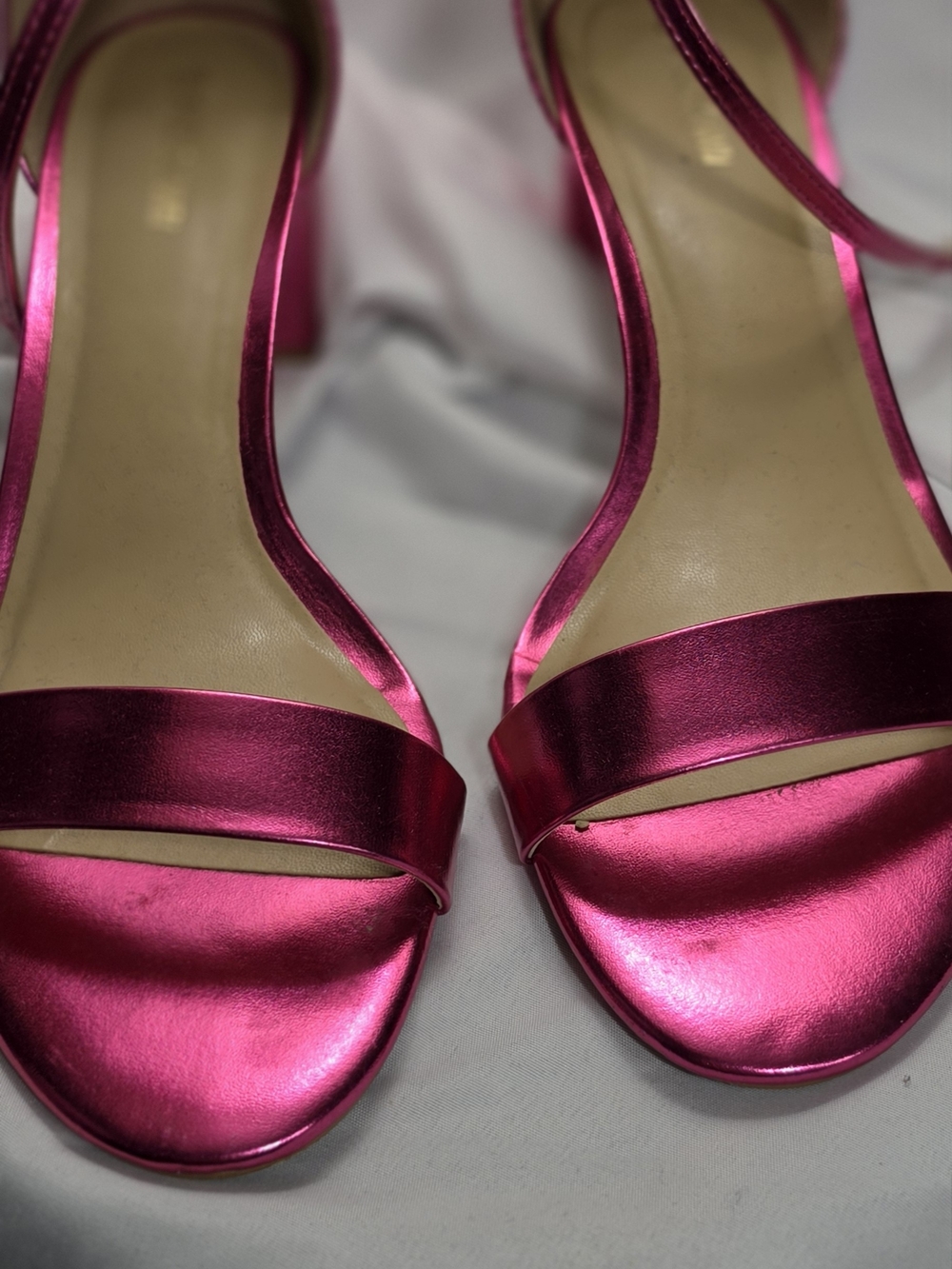 Women's Pink Metallic Open-Toe Block Heel Sandals
